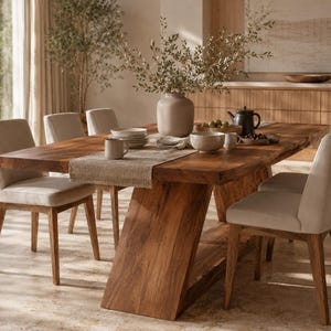 Rectangular Dining Table | Solid Wood Dining Table | Double Pedestal Table | Handmade Modern Dining Table | Luxury Kitchen Table