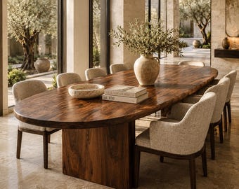 Oval Dining Table | Solid Walnut Dining Table | Handmade Pedestal Table | Contemporary Luxury Dining Table | Modern Kitchen Table