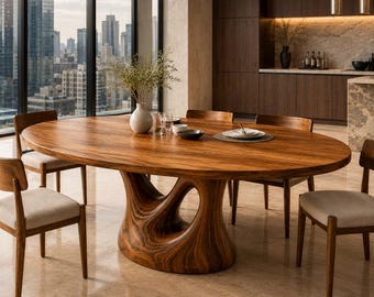 Oval Dining Table | Solid Wood Dining Table | Walnut Pedestal Table | Handmade Modern Dining Table | Luxury Kitchen Table