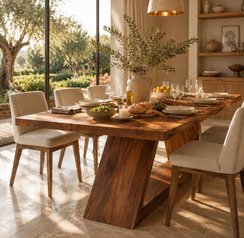 Rectangular Dining Table | Solid Wood Dining Table | Double Pedestal Table | Handmade Modern Dining Table | Luxury Kitchen Table image 4
