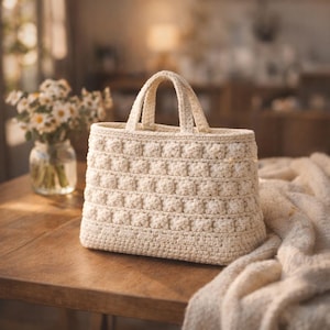 Crochet Tote Bag Pattern PDF, Popcorn Stitch Bag, Structured Crochet Bag Tutorial, Beginner Friendly Crochet Handbag Pattern