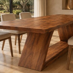 Rectangular Dining Table | Solid Wood Dining Table | Double Pedestal Table | Handmade Modern Dining Table | Luxury Kitchen Table image 5
