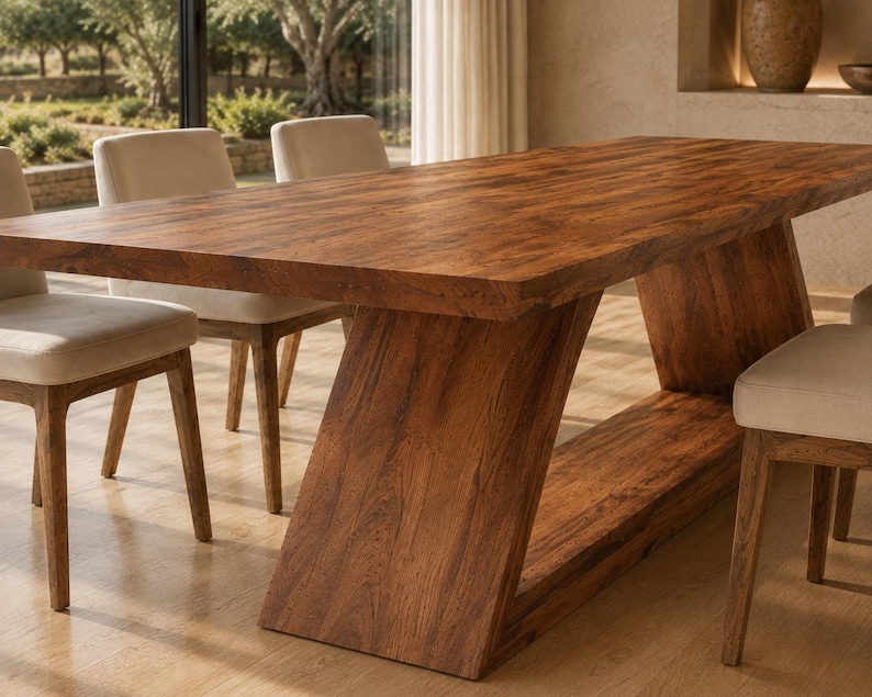 Rectangular Dining Table | Solid Wood Dining Table | Double Pedestal Table | Handmade Modern Dining Table | Luxury Kitchen Table image 5