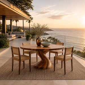 Luxury Round Dining Table Set, Solid Wood Round Dining Table, Modern Outdoor Furniture, Tuscan Vineyard Patio Set, Designer Table