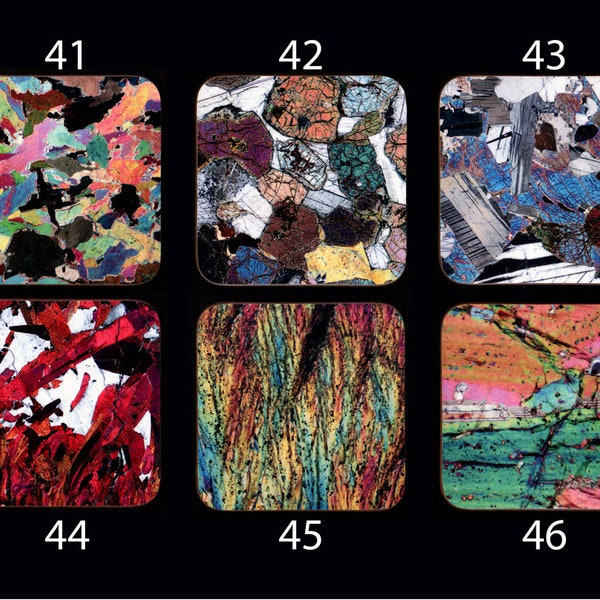 Geology Coasters - your choice of 6 from 14 rock thin section microscope images - Great geology gift for teachers - geology rocks - science