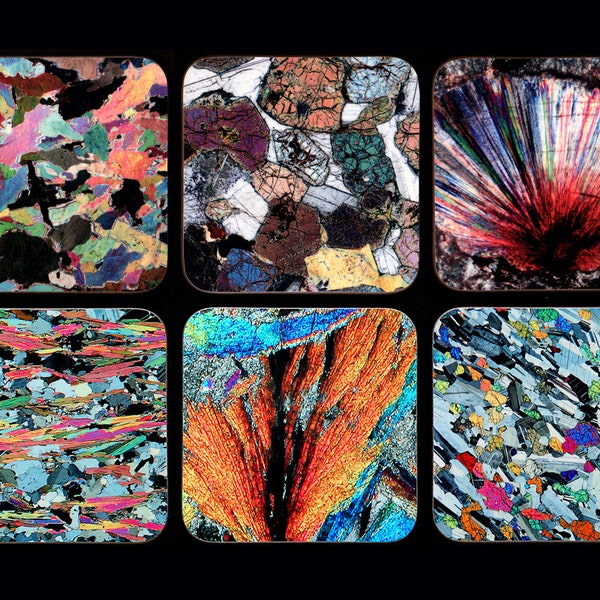 Scottish Highlands Geology Coasters - 6 Rock thin section microscope photo coasters - Housewarming gift - teacher, geology, father's day