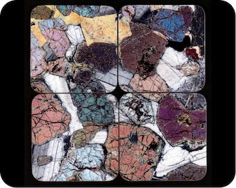 Set von 4 Ardnamurchan, Schottland Geologie Untersetzer - Rock Dünnschliff Mikroskop Foto von Peridotite von Ardnamurchan - Scottish Gift