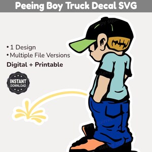Peeing Boy SVG Truck Window Decal Full Color Printable PNG and Vinyl Cut Files