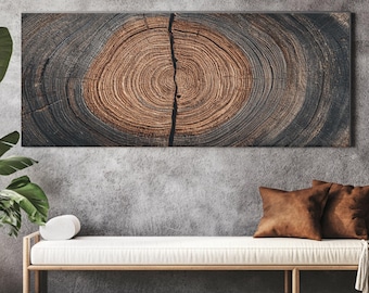 Panoramic Tree Rings Canvas Art, Wood Grain Texture, Nature Wall Decor