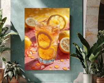 Iced Tea Canvas Wall Art: Refreshing Lemon Slices Summer Drink Kitchen Decor
