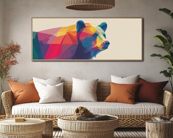 Geometric Bear Canvas Art, Vibrant Polygon Animal Print, Modern Abstract Wall Decor