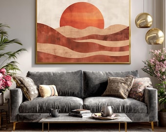 Boho Terracotta Sun Desert Landscape Gloss Print, Minimalist Abstract Poster