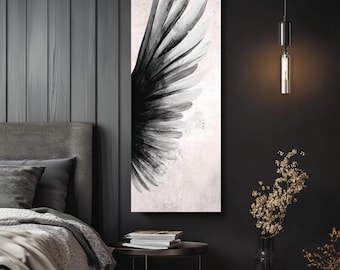 Abstract Wing Wall Art, Monochrome Feathered Poster, Textured Black White Print
