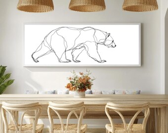 Minimalist Bear Line Art Canvas, Modern Continuous Line Drawing, Black White Sketch Wall Decor