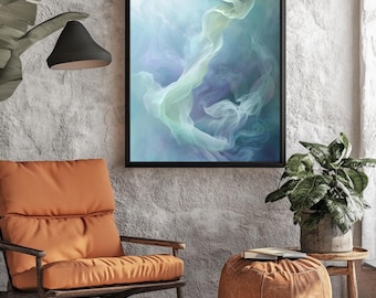 Abstract Wind Spirit Canvas Art, Teal Purple Fluid Motion Print, Fantasy Decor (Framed Canvas)
