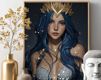 Celestial Goddess Canvas Print, Artgerm Style Fantasy Art, Star Chest Wall Decor