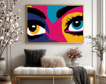 Retro Pop Art Eyes Canvas Wall Art, Vibrant 80s Graphic Print, Framed Eye Decor