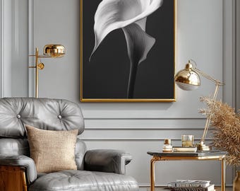 Schwarz weiße Calla Lilie Leinwanddruck, dramatische Blumen botanische Kunst Dekor
