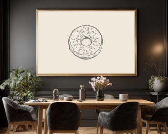 Minimalist Donut Line Art Canvas Print, Simple Pastry Outline Wall Decor, Neutral Kitchen Food Art, Sprinkles Donut Sketch, Framed Art