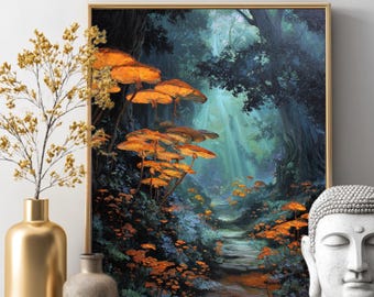 Glühender Pilzwald Leinwanddruck - Fantasy Woodland Path Print