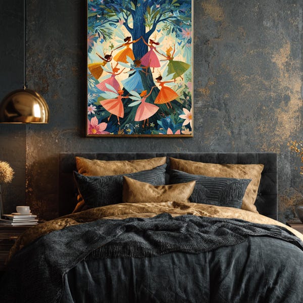 Dancing Fairies Art Print – Vintage Children's Book Illustration, Mary Blair Style