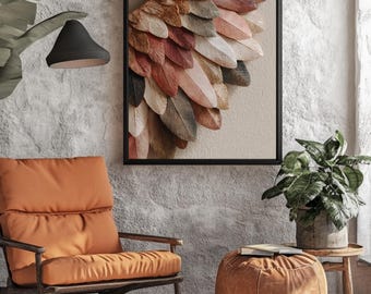 Boho Wing Wall Art, Terracotta Gold Feather Cluster Print, Earthy Bohemian Decor