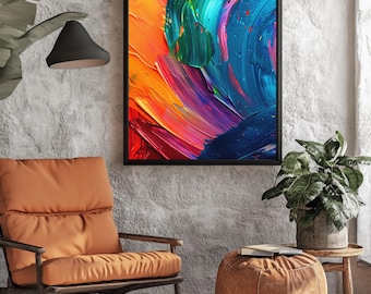 Vibrant Rainbow Impasto Canvas Print, Textured Palette Knife Wall Art