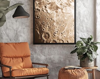 Minimalist Moon Surface Oil Painting inspired, Beige Lunar Wall Art, Close Up Moon Craters Canvas Print, Modern Neutral Space Home Decor