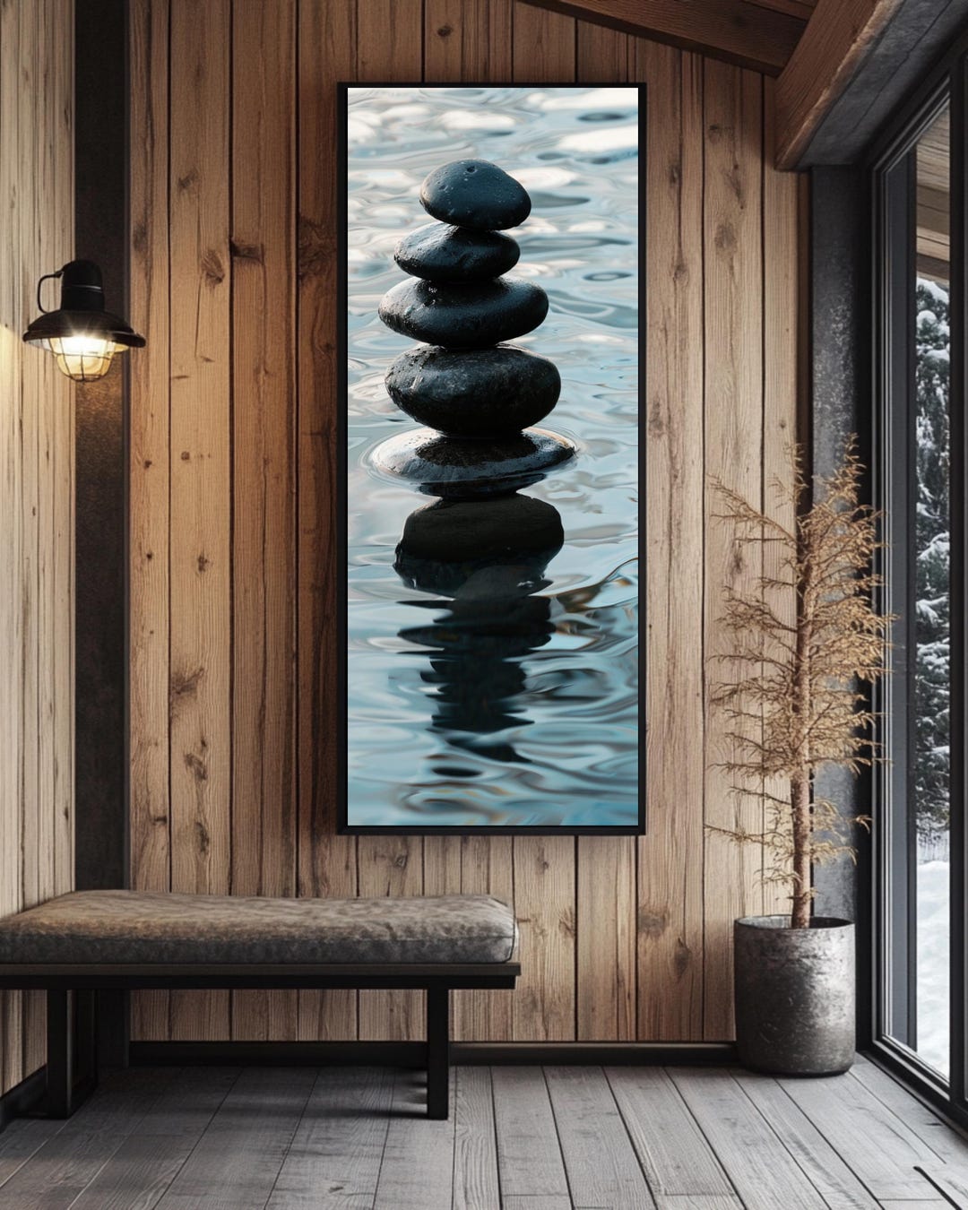 Stacked Zen Stones Wall Art, Minimalist Spa Decor, Calm Water Canvas ...