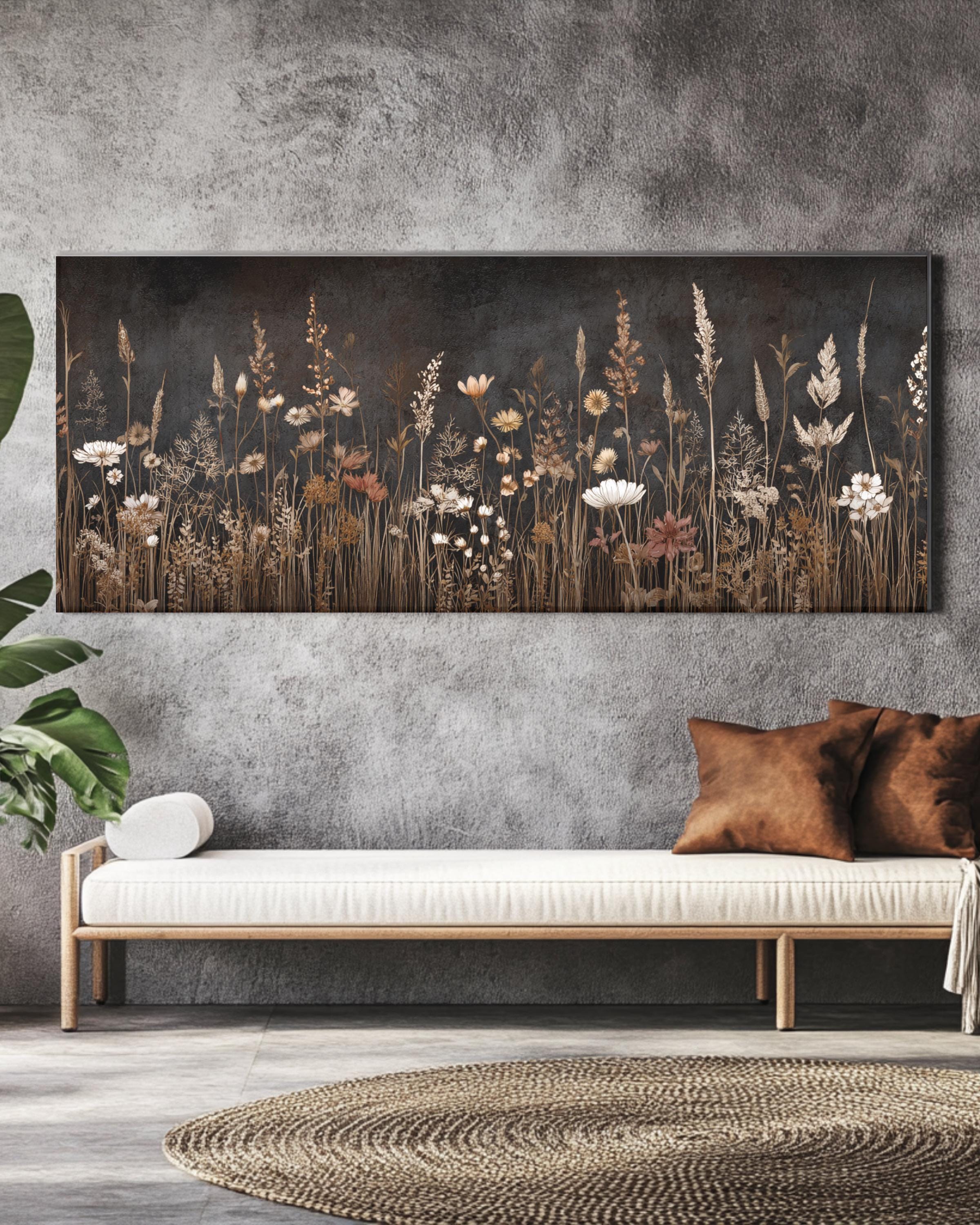 Rustic Wildflower Meadow Canvas Art, Earth Tone Panoramic Landscape - Etsy