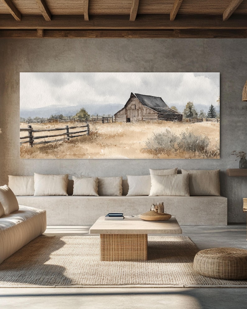 Rustic Barn Watercolor Print – Farmhouse Landscape Canvas Art - Etsy