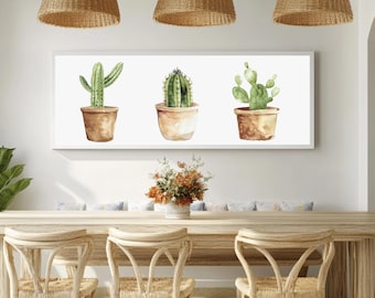 Watercolor Cactus Trio Art Print, Botanical Succulent Wall Decor, Minimalist Potted Plant Poster, Boho Gloss Print Garden Lover Gift