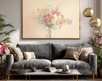 Vintage Watercolor Wildflower Bouquet Canvas Print, Soft Pastel Floral Wall Art, Shabby Chic Botanical Home Decor, Rustic Cottagecore Art