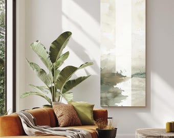 Minimalist Abstract Bridge Watercolor Wall Art, Modern Landscape Canvas Print, Neutral Earth Tone Decor, Vertical Framed Art for Living Room