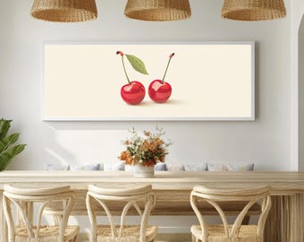 Minimalist Cherry Wall Art Red Fruit Illustration Canvas Print Modern Kitchen Decor Framed Fruit Poster Retro Dining Room Wall Hanging