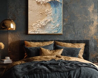 Textured Wave Canvas Art, Van Gogh Style Impasto Painting, Coastal Decor
