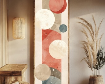 Abstract Geometric Planet Wall Art, Mid-Century Modern Canvas Print, Terracotta Neutral Earth Tones, Vertical Framed Celestial Decor