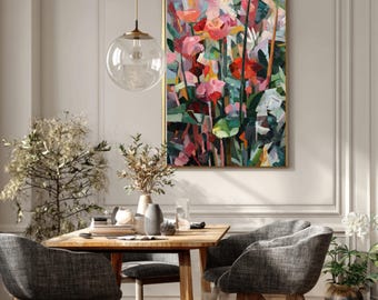 Cubist Floral Canvas Print – Abstract Flower Painting, Earth Tones