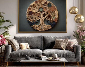 Tree of Life Paper Quilling Wall Art, Swirling Branches Canvas, Spiritual Decor, Filigree Design