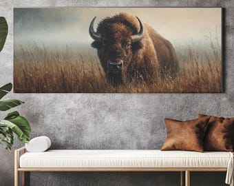 Majestätisch Bison Ölgemälde Leinwand, Hyper-Realistische Prärie Kunst
