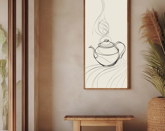 Minimalist Teapot Line Art Canvas Print, Modern Kitchen Wall Decor, Zen Tea Lover Gift, Continuous Line Drawing Framed Art, Aesthetic Poster