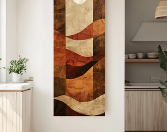 Boho Desert Moon Arched Window Print: Earth Tones Landscape Poster