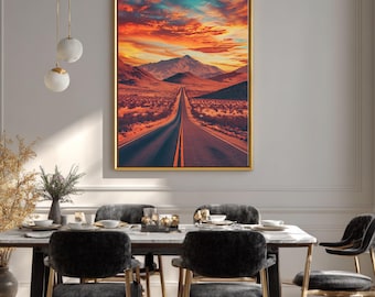 Desert Sunset Road Art Print: Vibrant Mountain Landscape, Southwest Decor, Nature Photography