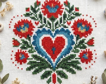 Folk Heart Cross Stitch Pattern PDF - cs57