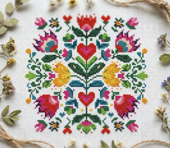 Folk Floral Cross Stitch Pattern PDF - cs55