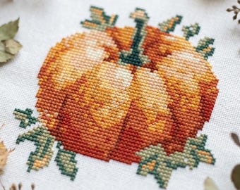 Autumn Pumpkin Cross Stitch Pattern PDF, Fall Botanical Embroidery Chart, Cozy Harvest Decor, Instant Download cs88