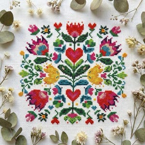 Folk Floral Cross Stitch Pattern PDF - cs55 image 4