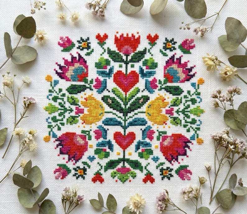 Folk Floral Cross Stitch Pattern PDF - cs55 image 4