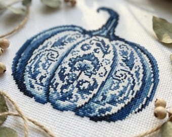 Blue pumpkin cross stitch pattern PDF - cs2