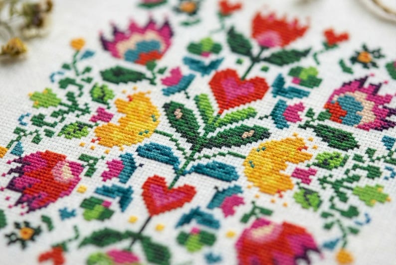 Folk Floral Cross Stitch Pattern PDF - cs55 image 3